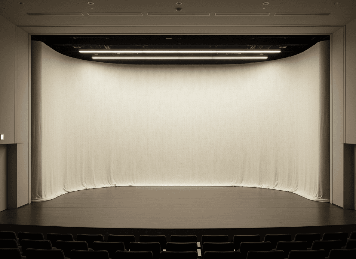 Illustration of a seamless cyclorama cloth stretched across a stage